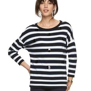 Elle $54 Oversized Medium Black Blue White Striped Sequin‎ Embellished Sweater